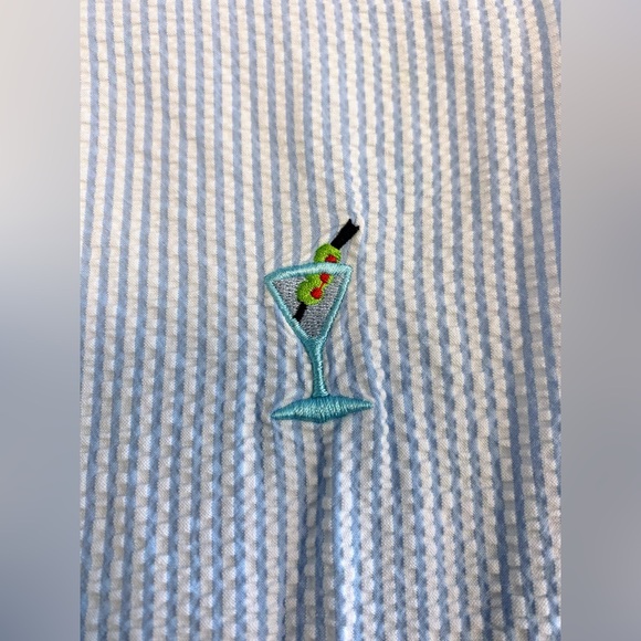 Castaway Nantucket Embroidered Shorts Blue Seersucker w/ Martini Glasses—40 - Picture 3 of 10